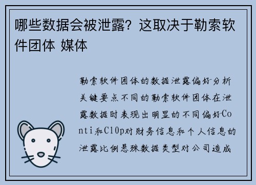 哪些数据会被泄露?这取决于勒索软件团体 媒体 哪些数据会被泄露?这取决于勒索软件团体 媒体