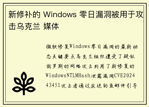 新修补的 Windows 零日漏洞被用于攻击乌克兰 媒体